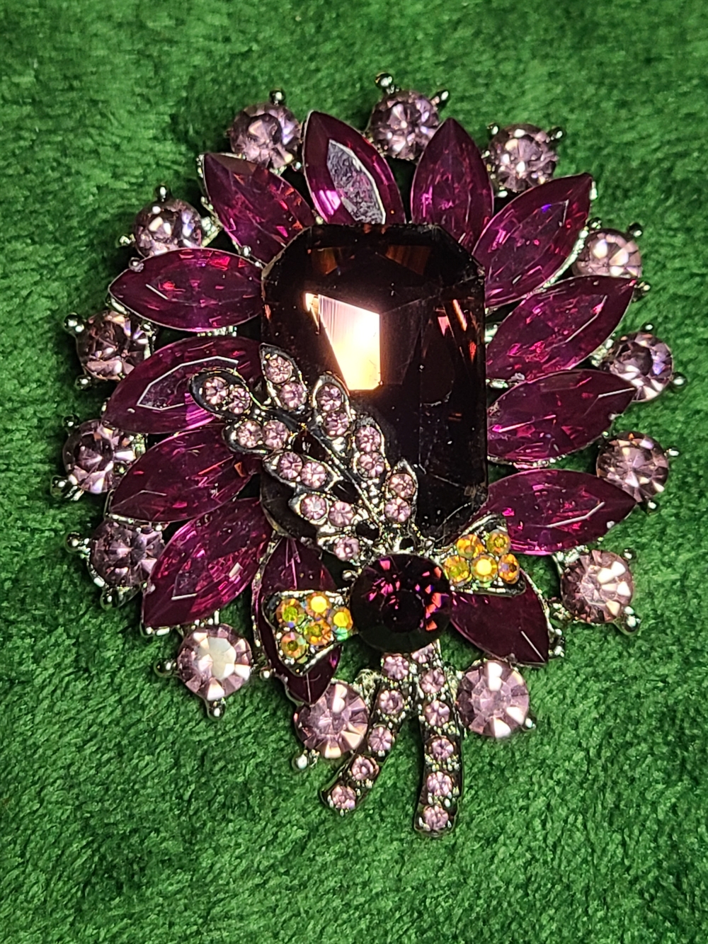 Purple Crystal Floral Statement Brooch - Unbranded